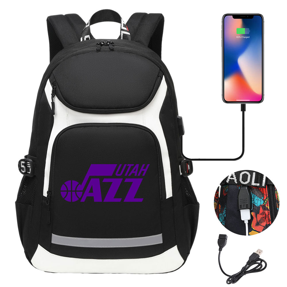 Utah Jazz Backpack School Notebook Travel Bags With USB