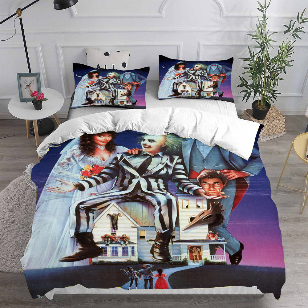 Beetlejuice Cosplay Bedding Set Duvet Cover Pillowcases Halloween Home Decor