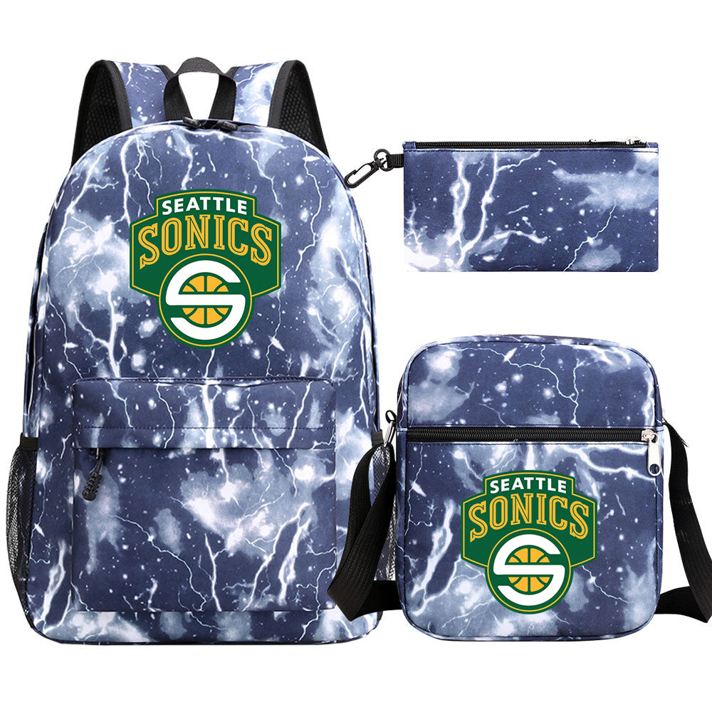 Seattle SuperSonics Basketball School Backpack Shoulder Bag Pencil Bags 3pcs Set