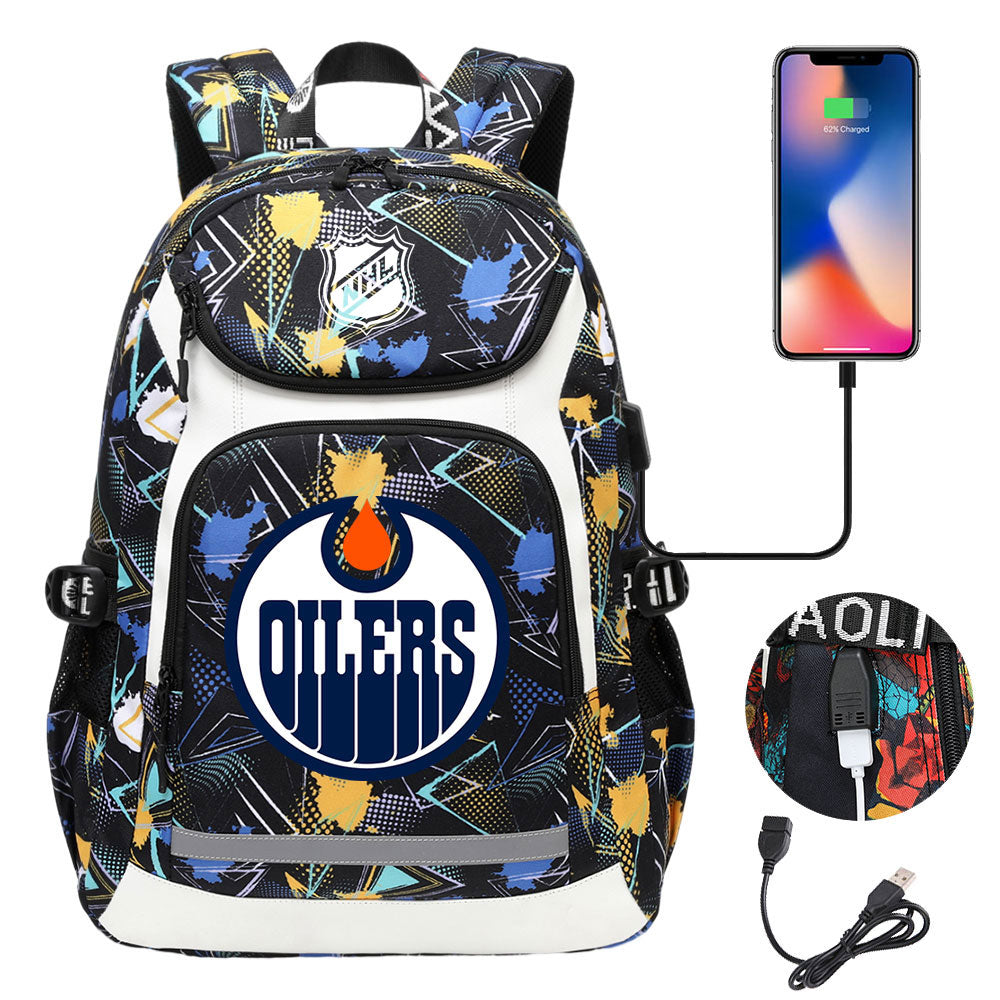 Edmonton Oilers Hockey League Backpack School Notebook Travel Bags With USB