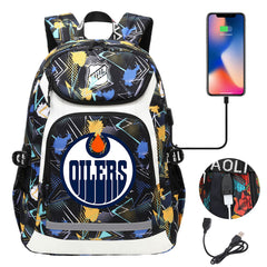 Edmonton Oilers Hockey League Backpack School Notebook Travel Bags With USB