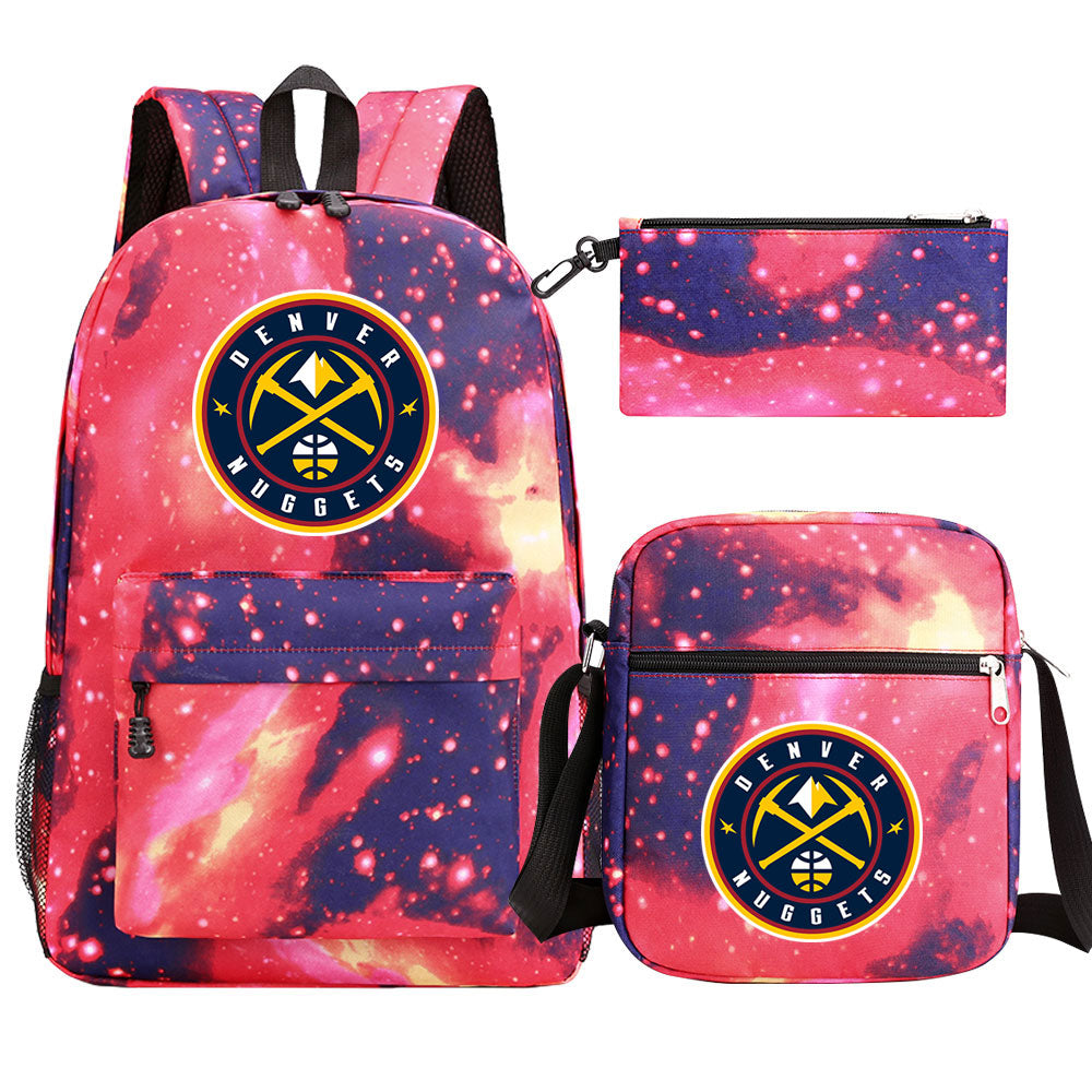 Denver Nuggets Basketball School Backpack Shoulder Bag Pencil Bags 3pcs Set