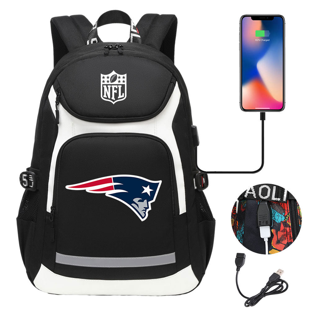 New England Patriots Football Rugby Backpack School Notebook Travel Bags With USB