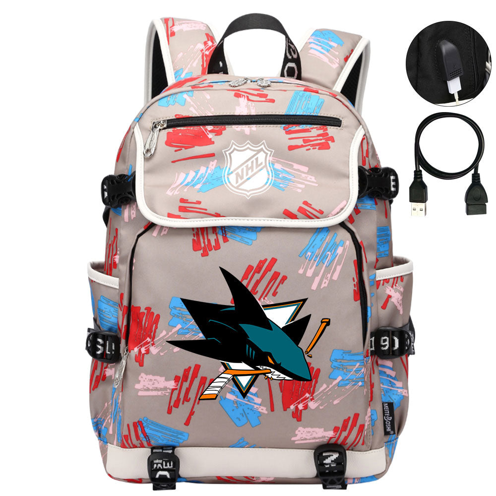 San Jose Sharks Hockey League Backpack School Notebook Travel Bag