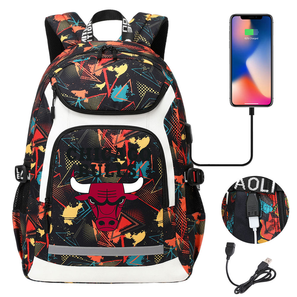 Chicago Bulls Backpack School Notebook Travel Bags With USB