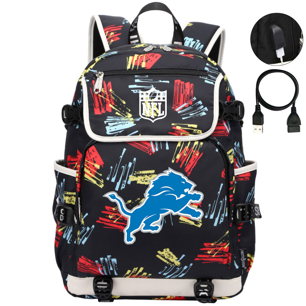 Detroit Lions Football Team Rugby Backpack School Notebook Travel Bag