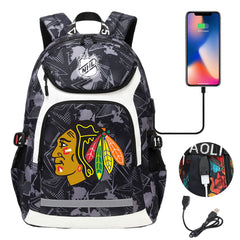 Chicago Blackhawks Hockey League Backpack School Notebook Travel Bags With USB