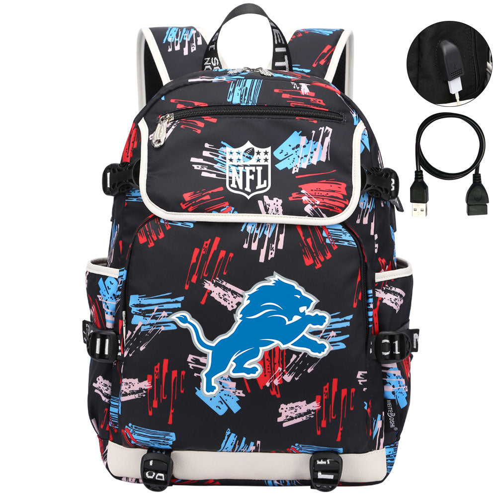 Detroit Lions Football Team Rugby Backpack School Notebook Travel Bag
