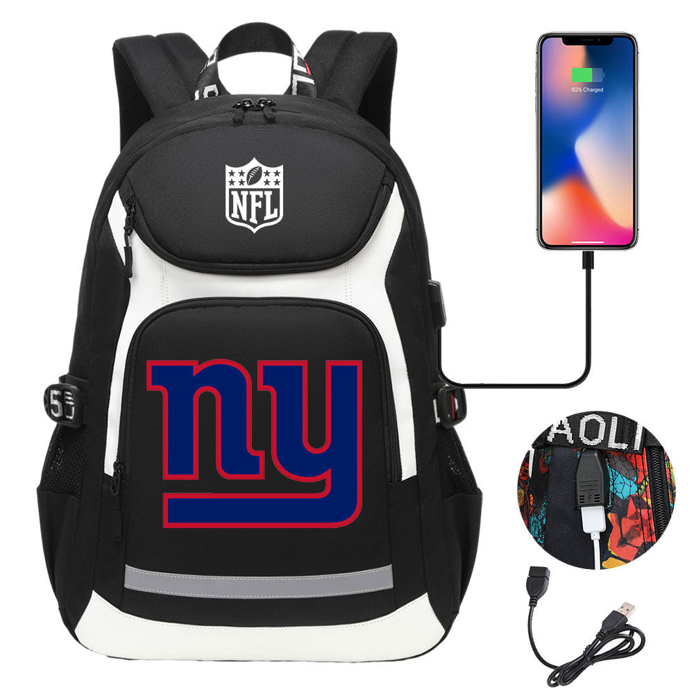 New York Giants Football Rugby Backpack School Notebook Travel Bags With USB