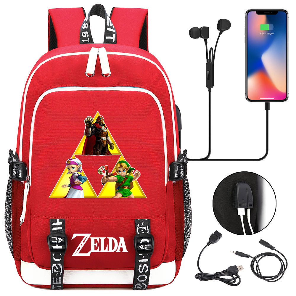 Zelda USB Charging Backpack School Note Book Laptop Travel Bags