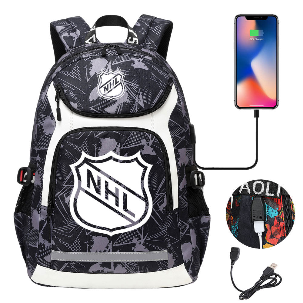 Hockey Team Backpack School Notebook Travel Bags With USB