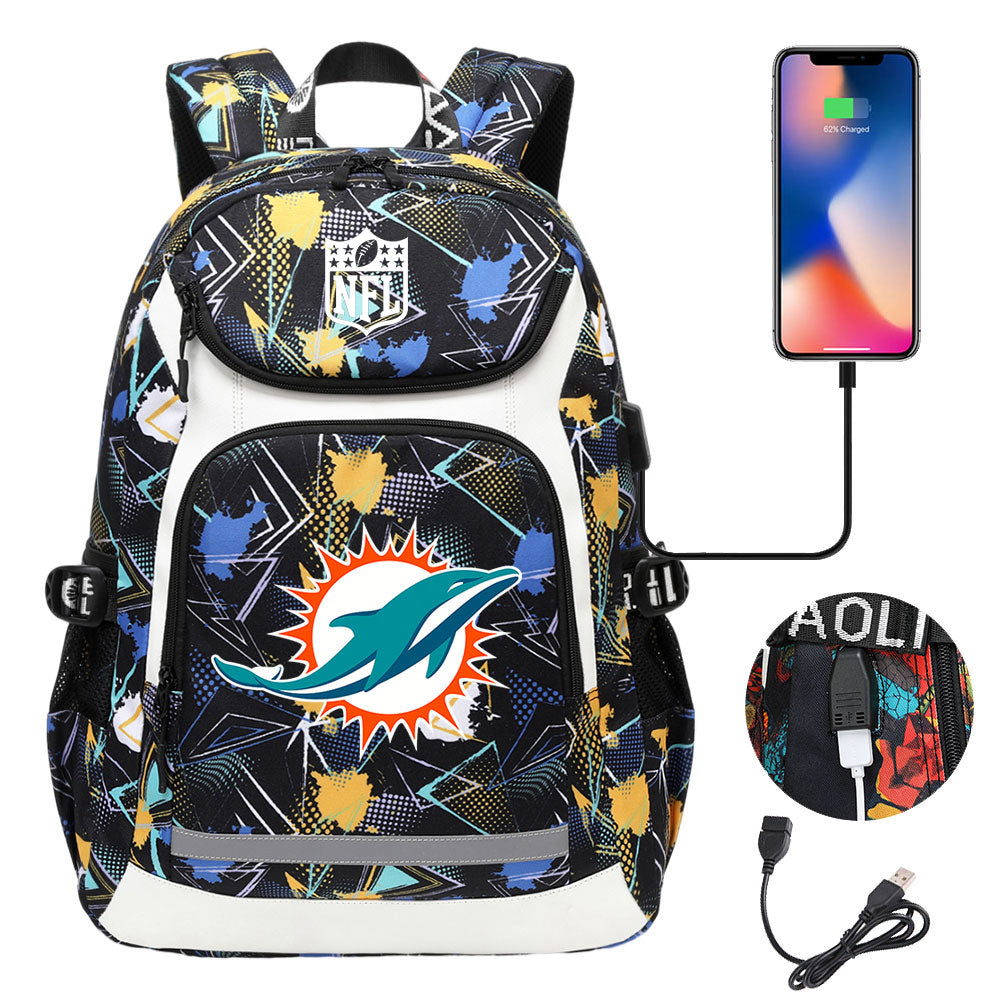 Miami Dolphins Football Rugby Backpack School Notebook Travel Bags With USB