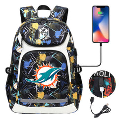 Miami Dolphins Football Rugby Backpack School Notebook Travel Bags With USB