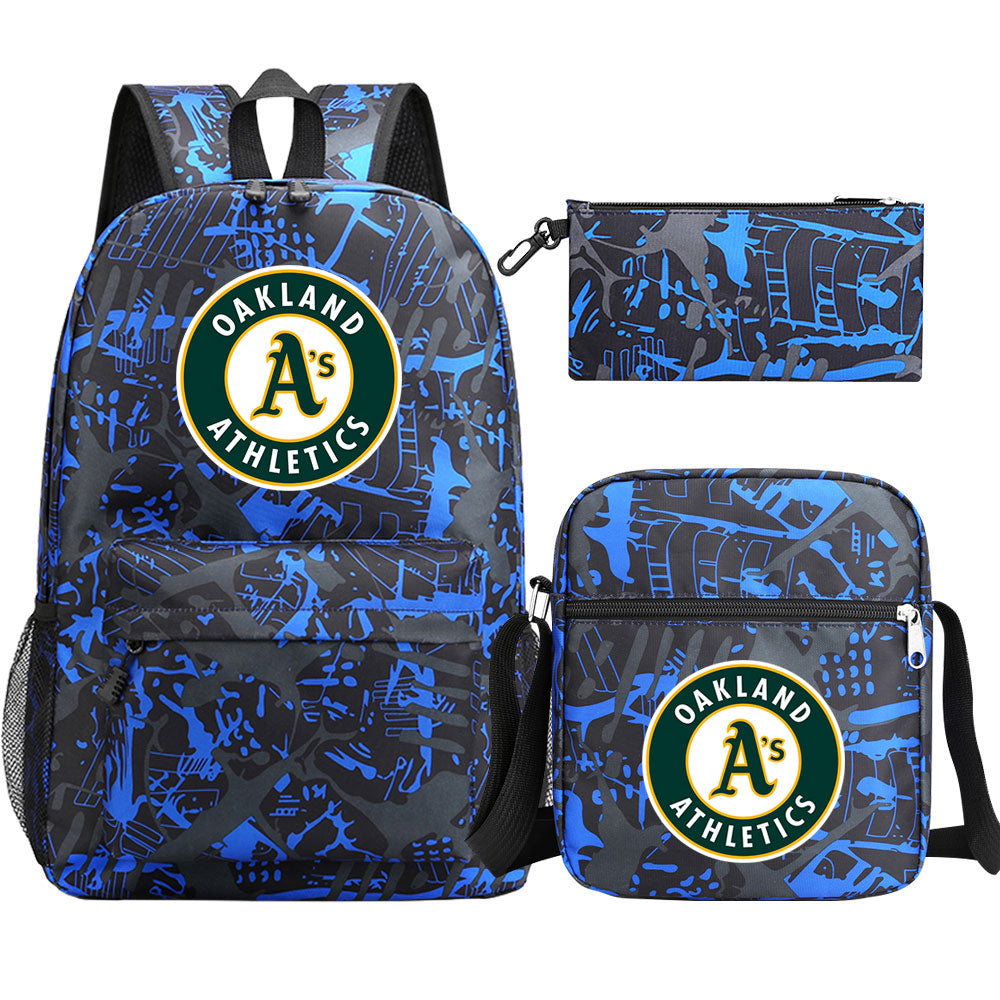 Oakland Athletics Baseball School Backpack Shoulder Bag Pencil Bags 3pcs Set
