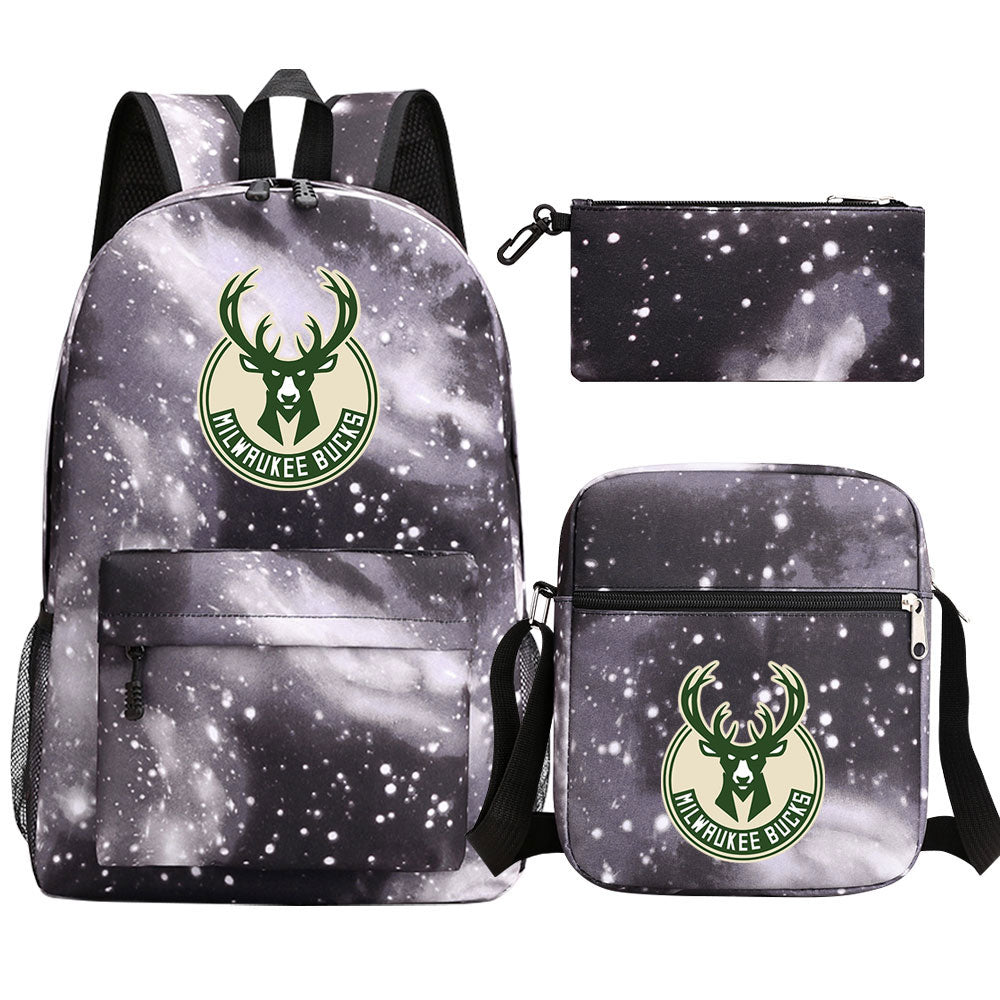 Milwaukee Bucks Basketball School Backpack Shoulder Bag Pencil Bags 3pcs Set