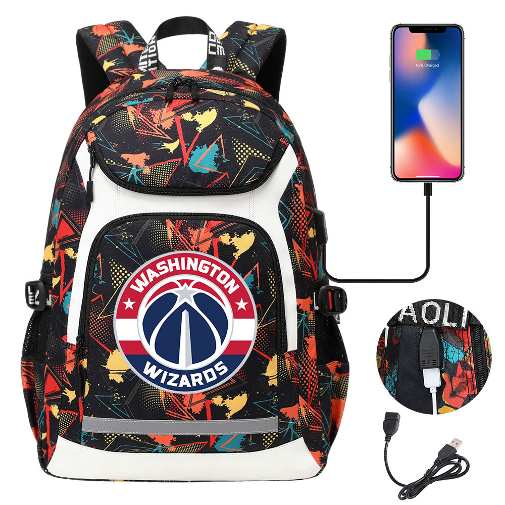 Washington Wizards Backpack School Notebook Travel Bags With USB