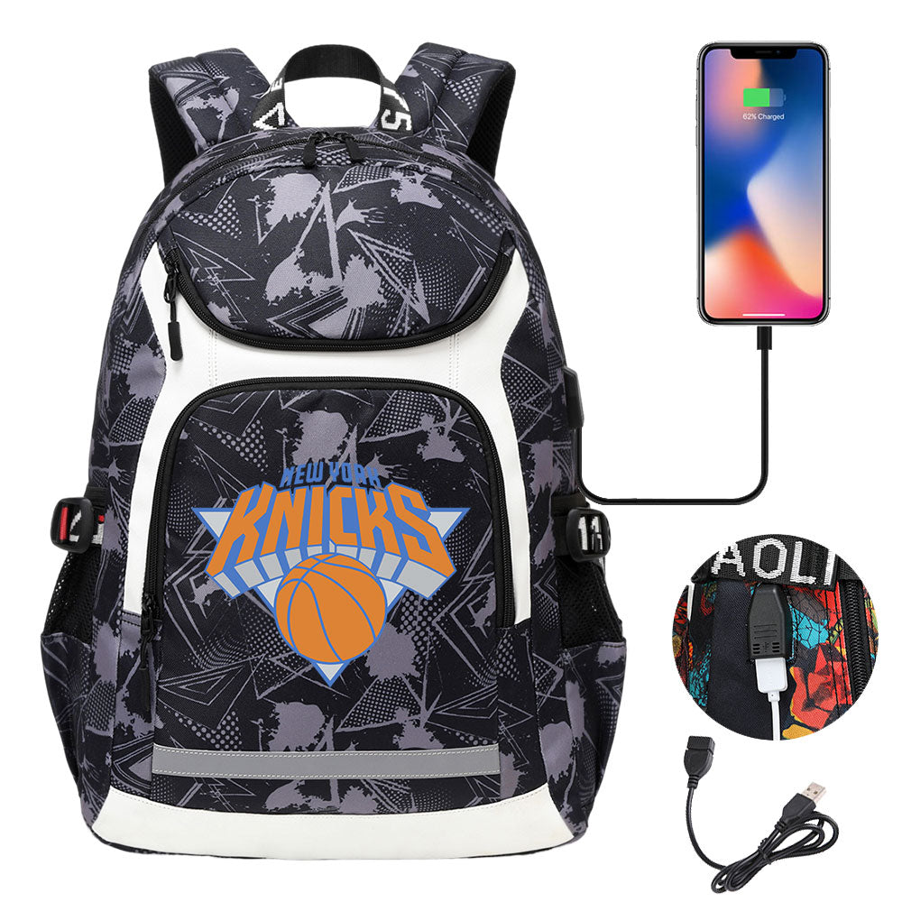 New York Knicks Backpack School Notebook Travel Bags With USB