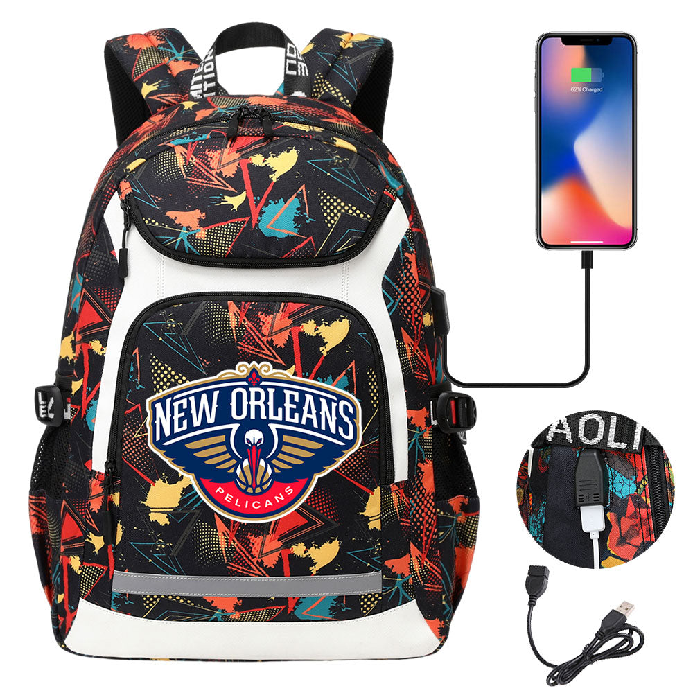 New Orleans Pelicans Backpack School Notebook Travel Bags With USB