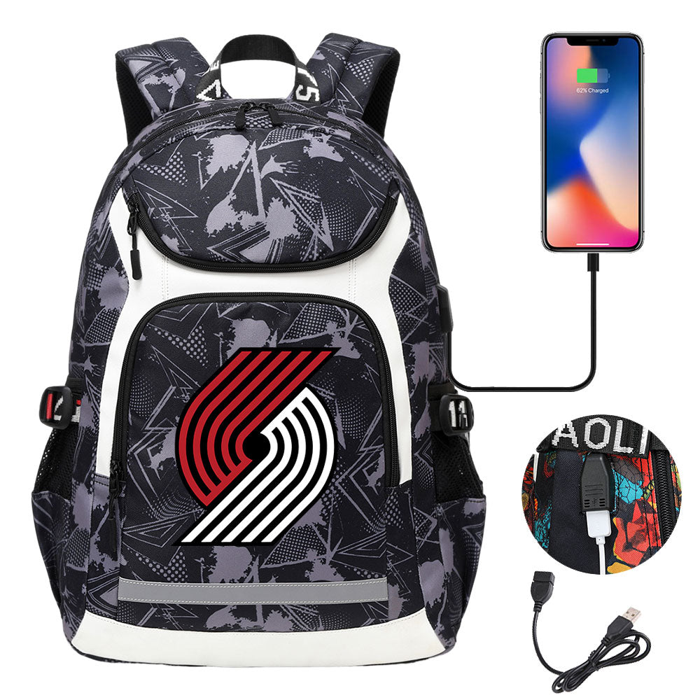 Portland Trail Blazers Backpack School Notebook Travel Bags With USB