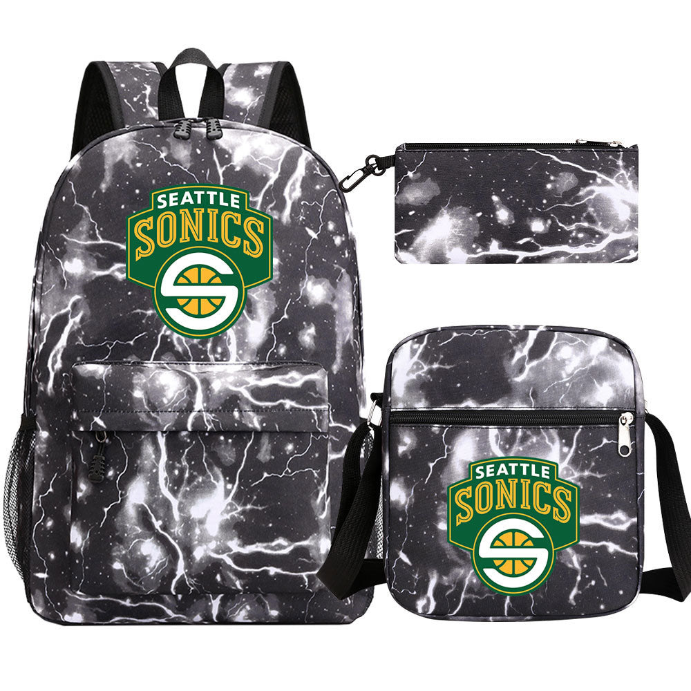 Seattle SuperSonics Basketball School Backpack Shoulder Bag Pencil Bags 3pcs Set