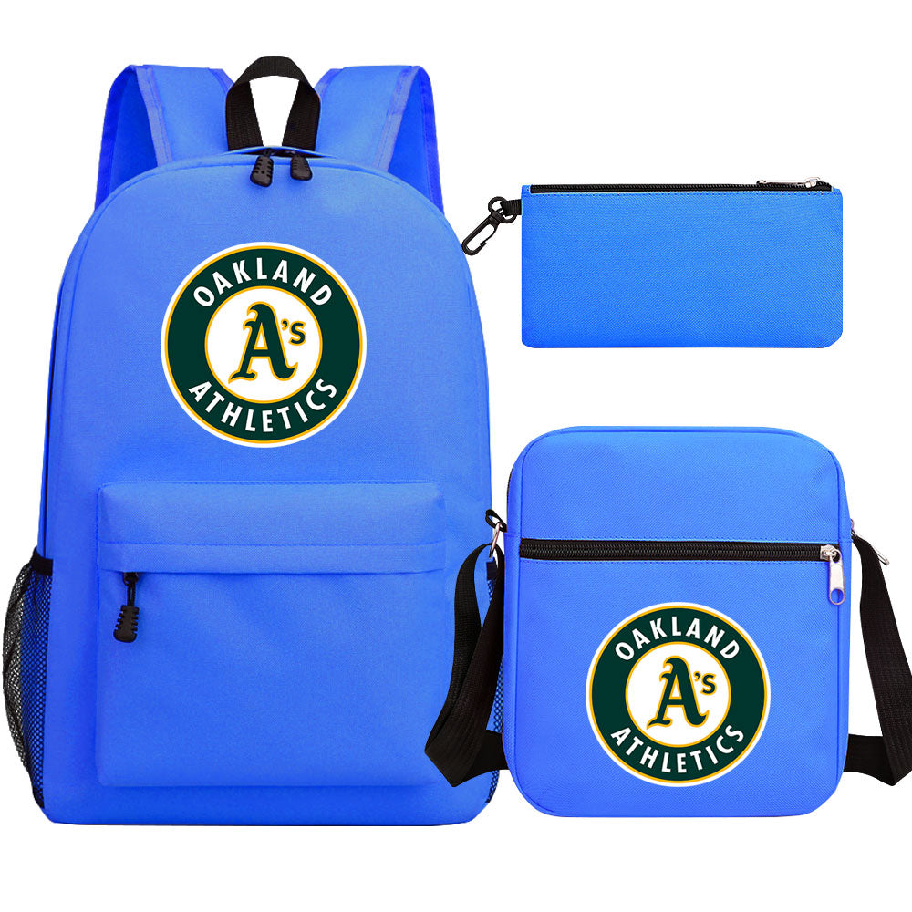 Oakland Athletics Baseball School Backpack Shoulder Bag Pencil Bags 3pcs Set