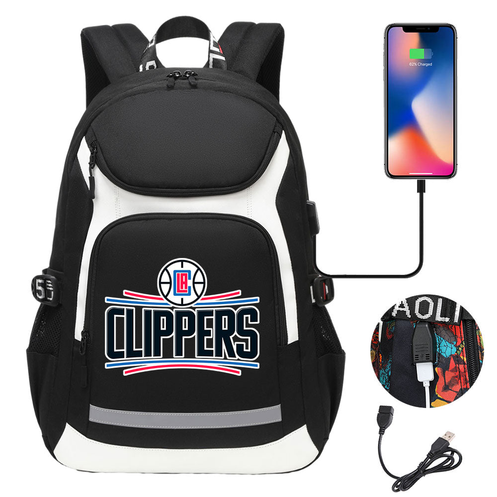 Los Angeles Clippers Backpack School Notebook Travel Bags With USB