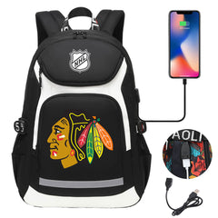 Chicago Blackhawks Hockey League Backpack School Notebook Travel Bags With USB
