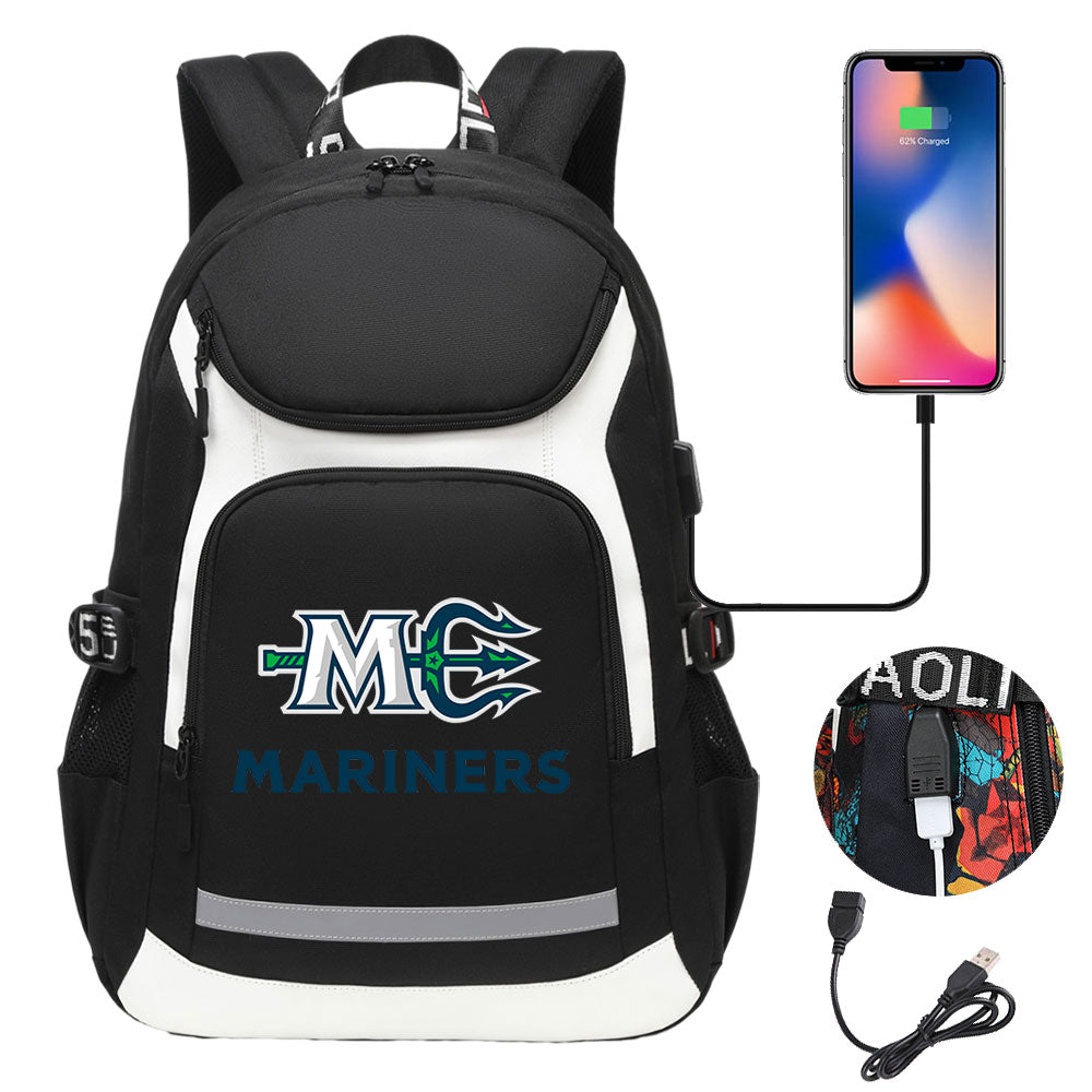 Seattle Mariners Backpack School Notebook Travel Bags With USB