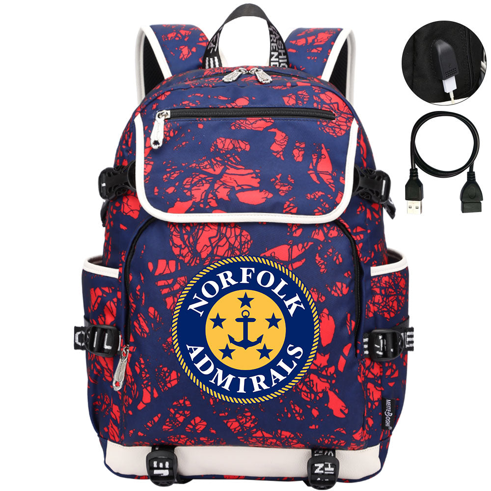 Norfolk Admirals Hockey League Backpack School Notebook Travel Bag