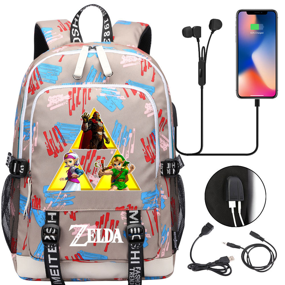 Zelda USB Charging Backpack School Note Book Laptop Travel Bags