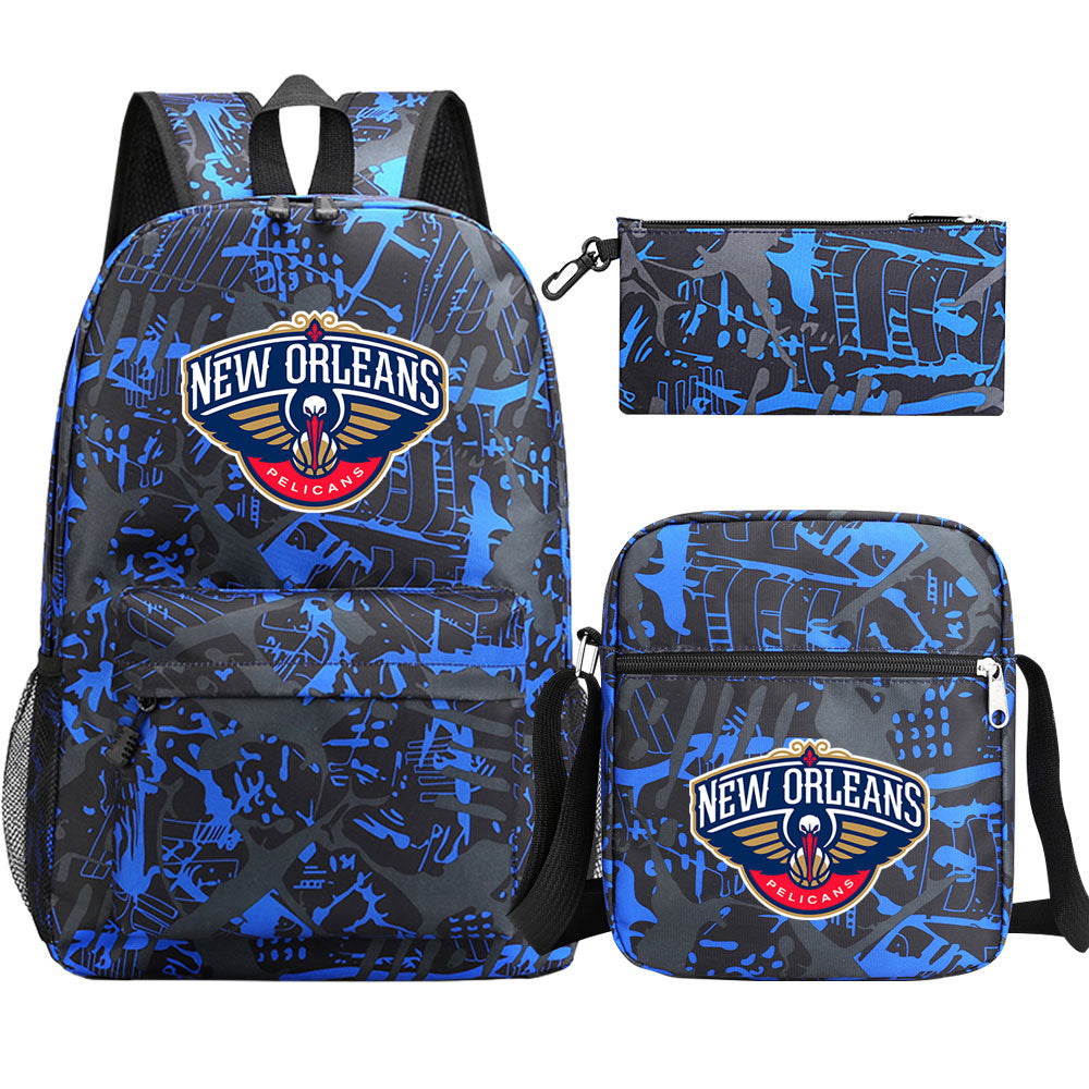New Orleans Basketball School Backpack Shoulder Bag Pencil Bags 3pcs Set