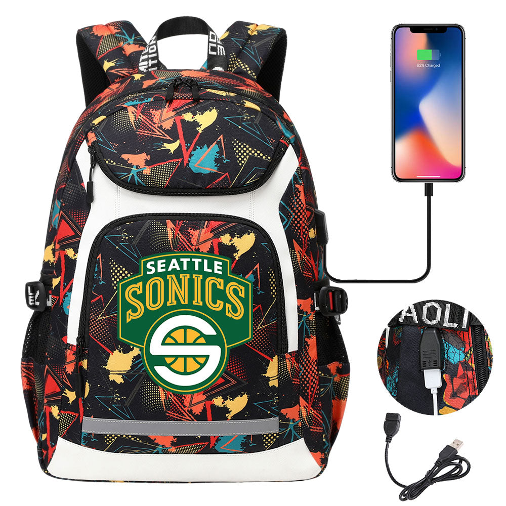 Seattle SuperSonics Backpack School Notebook Travel Bags With USB