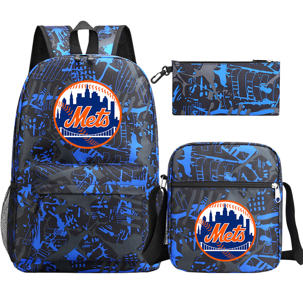 New York Mets Baseball School Backpack Shoulder Bag Pencil Bags 3pcs Set