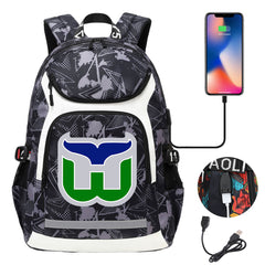 Hartford Whalers Hockey Backpack School Notebook Travel Bags With USB