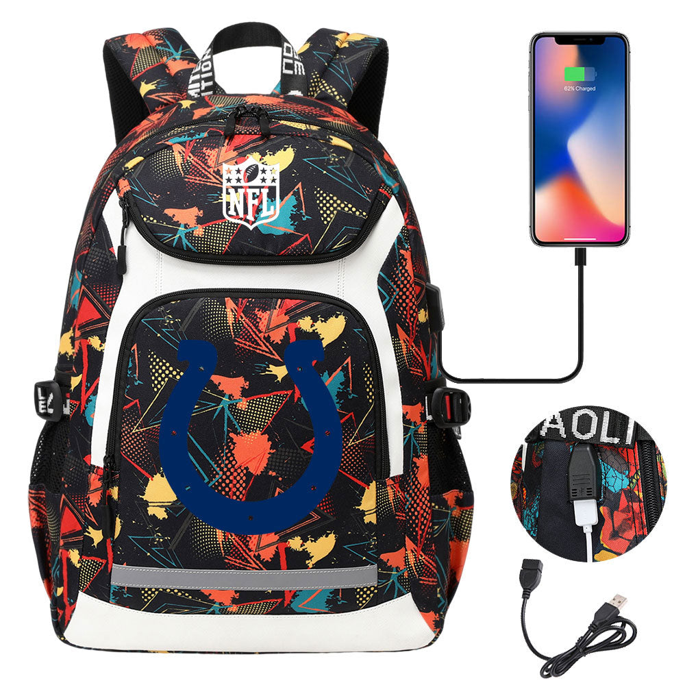 Indianapolis Colts Football Rugby Backpack School Notebook Travel Bags With USB