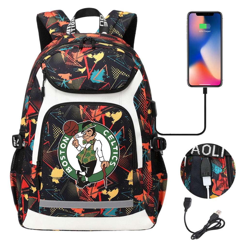 Boston Celtics Backpack School Notebook Travel Bags With USB