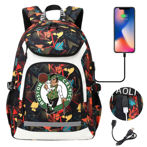 Boston Celtics Backpack School Notebook Travel Bags With USB