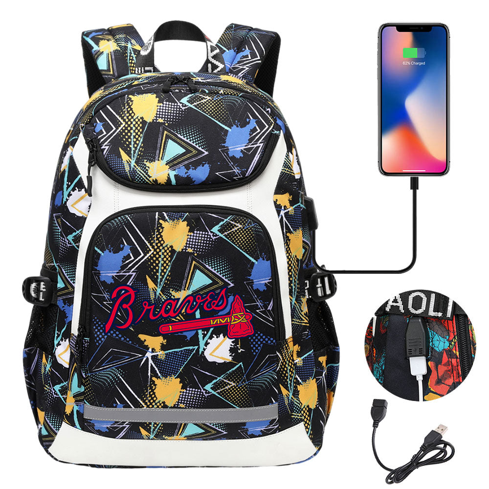 Atlanta Braves Backpack School Notebook Travel Bags With USB