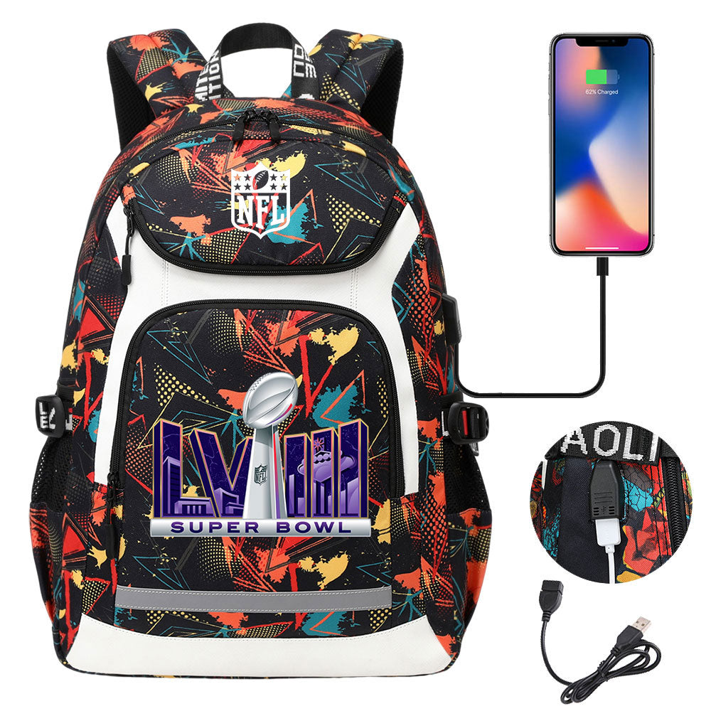 Football Team Rugby  Backpack School Notebook Travel Bags With USB