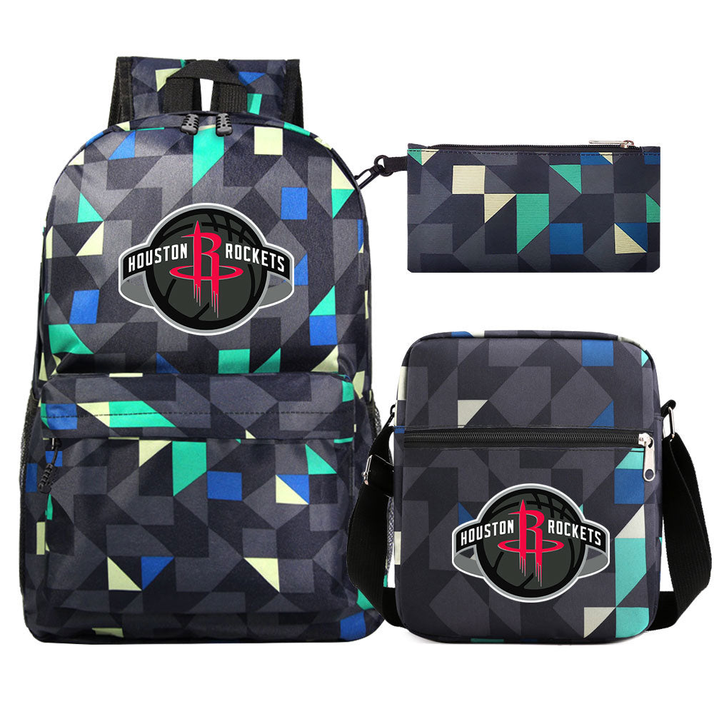 Houston Rockets Basketball School Backpack Shoulder Bag Pencil Bags 3pcs Set