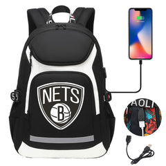 Brooklyn Nets Backpack School Notebook Travel Bags With USB