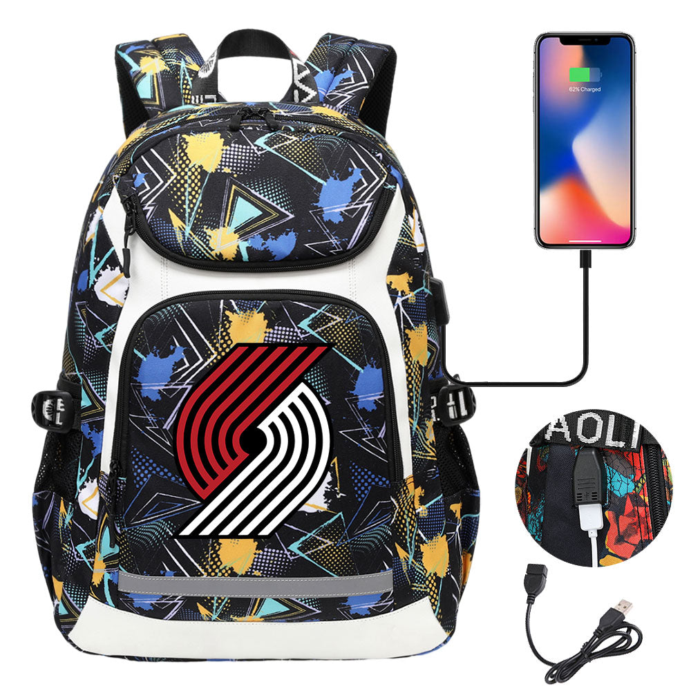 Portland Trail Blazers Backpack School Notebook Travel Bags With USB