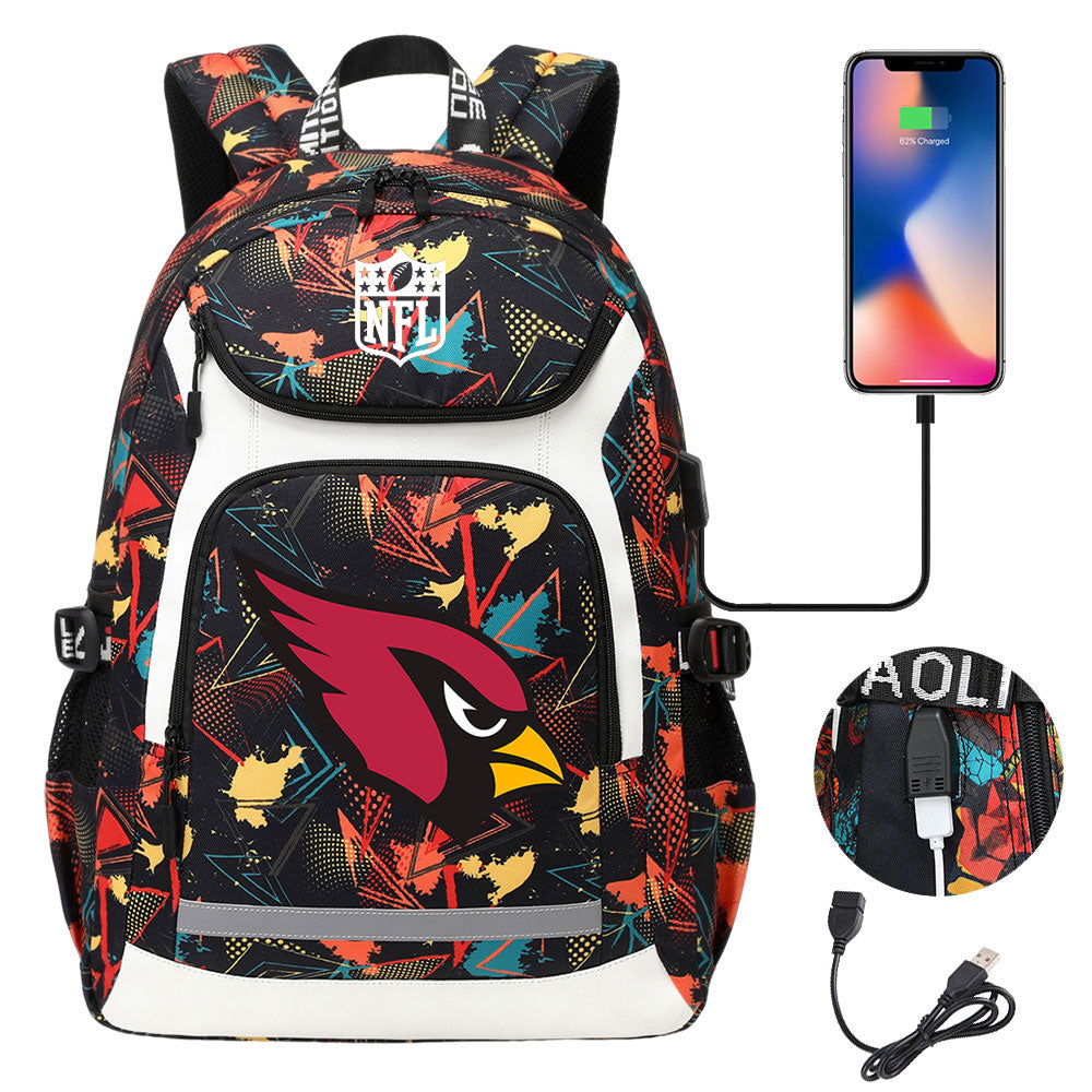 Arizona Cardinals Football Rugby Backpack School Notebook Travel Bags With USB