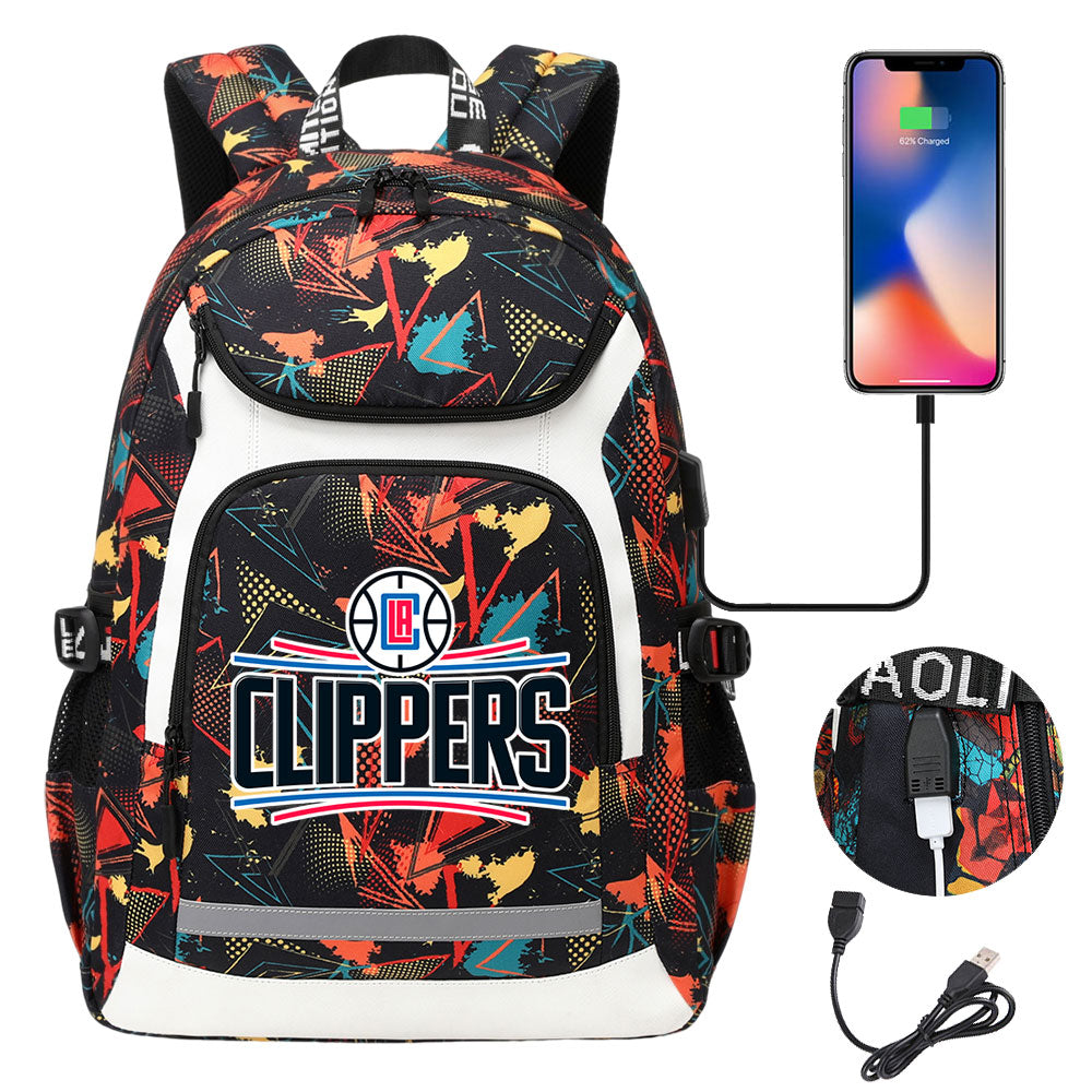 Los Angeles Clippers Backpack School Notebook Travel Bags With USB