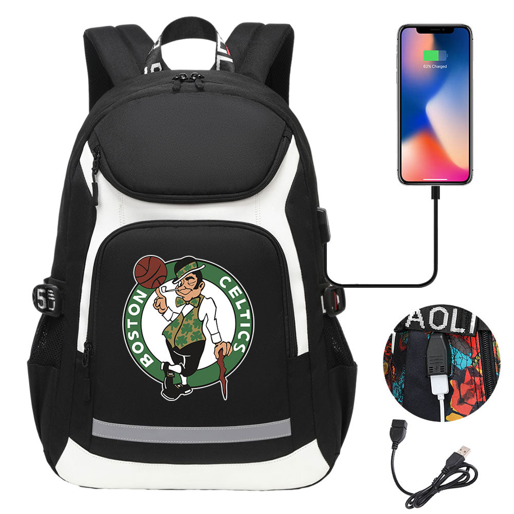 Boston Celtics Backpack School Notebook Travel Bags With USB