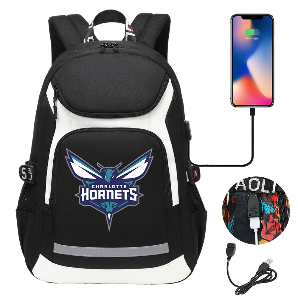 Charlotte Hornets Backpack School Notebook Travel Bags With USB