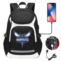 Charlotte Hornets Backpack School Notebook Travel Bags With USB