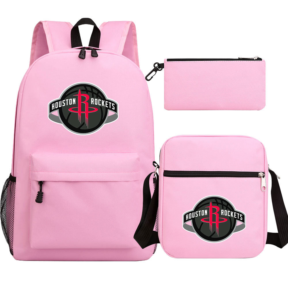 Houston Rockets Basketball School Backpack Shoulder Bag Pencil Bags 3pcs Set