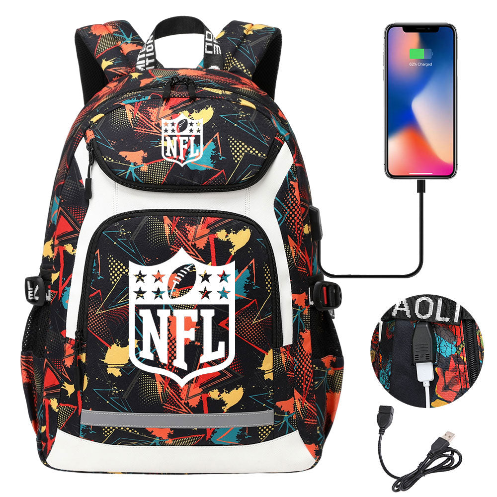 Football Team Rugby  Backpack School Notebook Travel Bags With USB