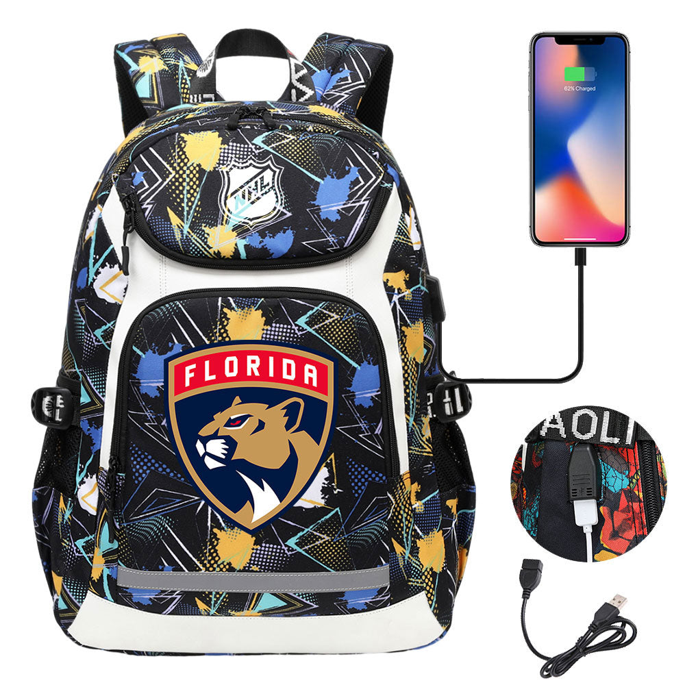 Florida Panthers Hockey League Backpack School Notebook Travel Bags With USB